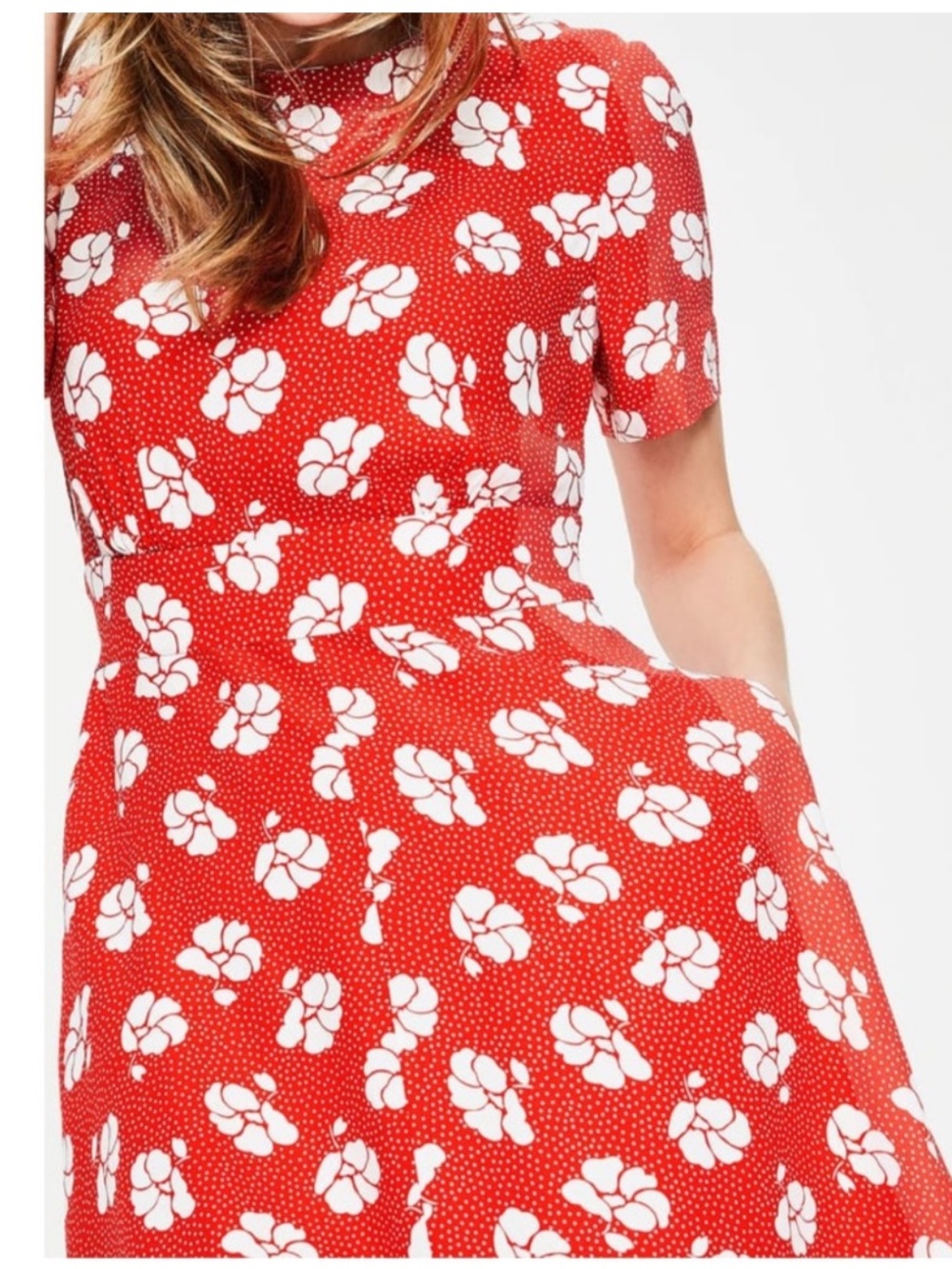 Boden Ruth Midi Dress Viscose Size 4 Long Red White Floral Pockets